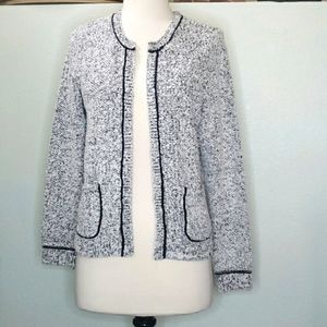 Loft Navy White Boucle Cardigan M